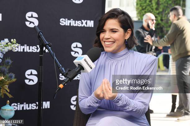 America Ferrera speaks during the SiriusXM's The Jess Cagle Show broadcast from The Oscar's Nominees Luncheon on February 12, 2024 in Los Angeles,...