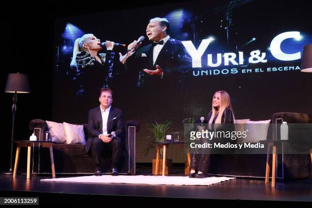 Cristian Castro and Yuri attend a press conference on the 'Unidos En El Escenario' tour at Lunario of the Auditorio Nacional on February 12, 2024 in...