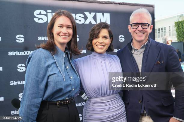 Julia Cunningham, America Ferrera, and Jess Cagle attend the SiriusXM's The Jess Cagle Show broadcast from The Oscar's Nominees Luncheon on February...
