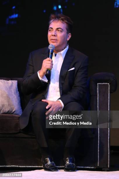 Cristian Castro speaks at a press conference on the 'Unidos En El Escenario' tour at Lunario of the Auditorio Nacional on February 12, 2024 in Mexico...