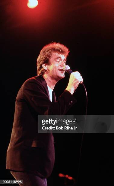 Singer Huey Lewis and The News perform at Irvine Meadows Amphitheatre, April 24, 1984 in Irvine, California.