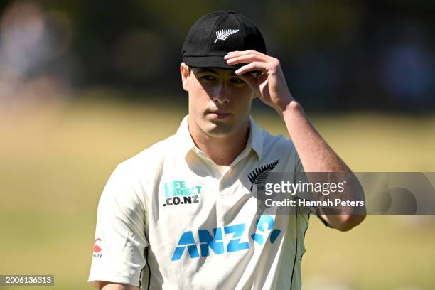 Will O'Rourke of the New Zealand Black Caps looks on during day one of the Men's Second Test in the series between New Zealand and South Africa at...