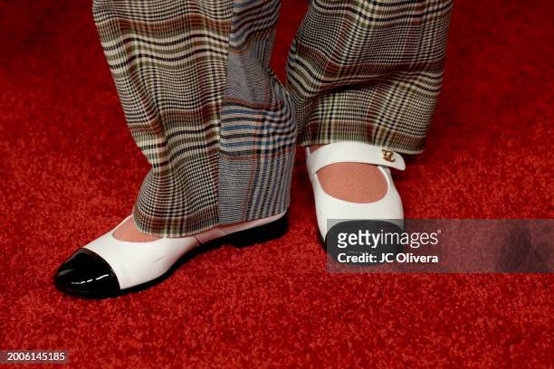 Billie Eilish, shoe detail, attends the 96th Oscars Nominees Luncheon at The Beverly Hilton on February 12, 2024 in Beverly Hills, California.