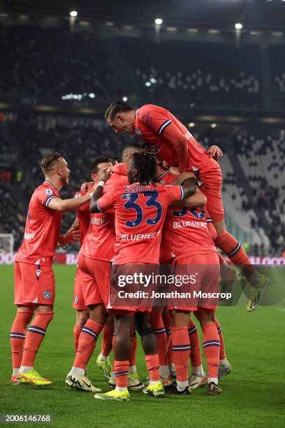 Lautaro Giannetti of Udinese Calcio celebrates with team mates after scoring to give the side a 1-0 lead during the Serie A TIM match between...
