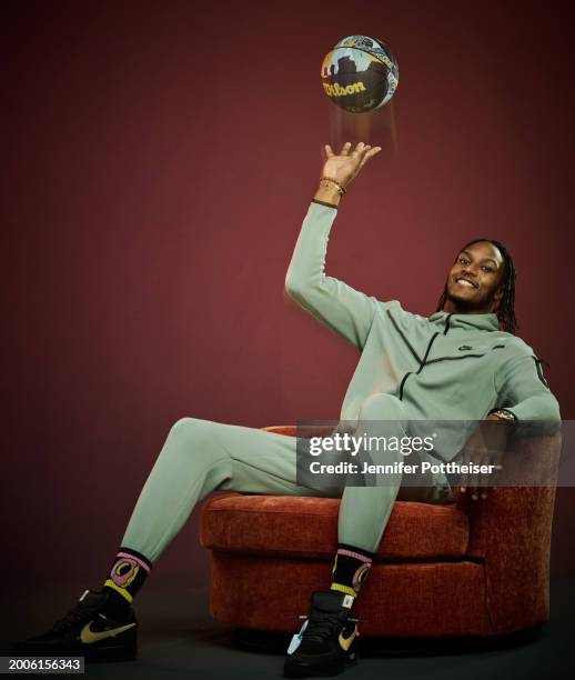 Myles Turner of the Indiana Pacers poses for a portrait during the NBAE Media Circuit Portraits as part of NBA All-Star Weekend on Thursday, February...
