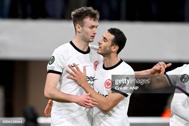Sasa Kalajdzic of Eintracht Frankfurt celebrates the 0-2 during the UEFA Europa League play-off match between R. Union Sint Gillis and Eintracht...