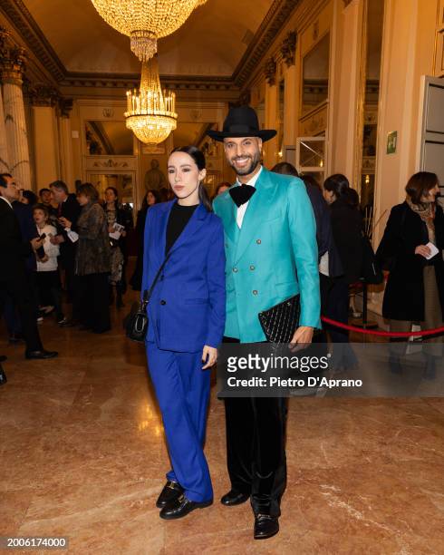 Aurora Ramazzotti and Jonathan Kashanian attends a photocall for "L'Orchestra Del Mare" at Teatro Alla Scala on February 12, 2024 in Milan, Italy.