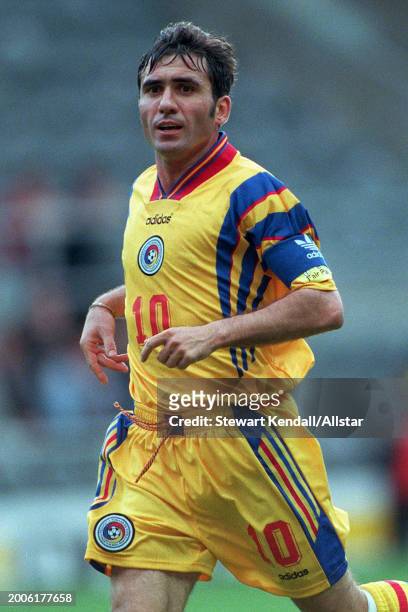 June 10: Gheorghe Hagi of Romania running during the UEFA Euro 1996 Group B match between Romania and France at St James' Park on June 10, 1996 in...