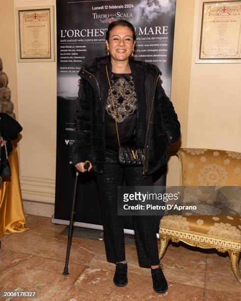 Giusy Versace attends a photocall for "L'Orchestra Del Mare" at Teatro Alla Scala on February 12, 2024 in Milan, Italy.