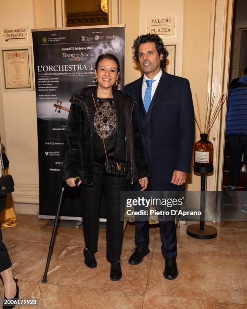 Giusy Versace and Antonio Magr attends a photocall for "L'Orchestra Del Mare" at Teatro Alla Scala on February 12, 2024 in Milan, Italy.