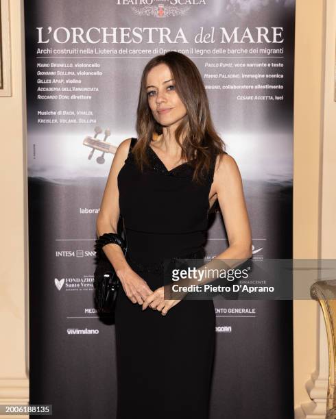 Chiara Lezzi attends a photocall for "L'Orchestra Del Mare" at Teatro Alla Scala on February 12, 2024 in Milan, Italy.