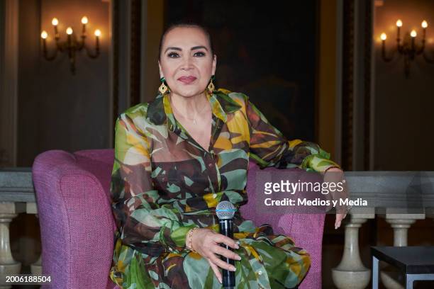 Singer Aida Cuevas attends a press conference at Teatro Metropolitan on February 12, 2024 in Mexico City, Mexico.