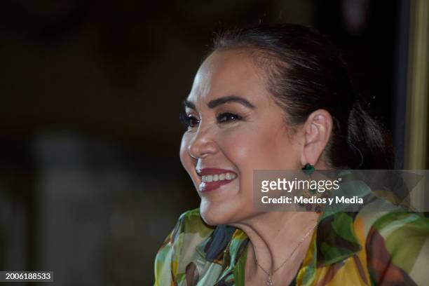 Singer Aida Cuevas attends during a press conference at Teatro Metropolitan on February 12, 2024 in Mexico City, Mexico.