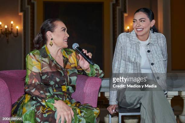 Singer Aida Cuevas and Valeria Cuevas speak during a press conference at Teatro Metropolitan on February 12, 2024 in Mexico City, Mexico.