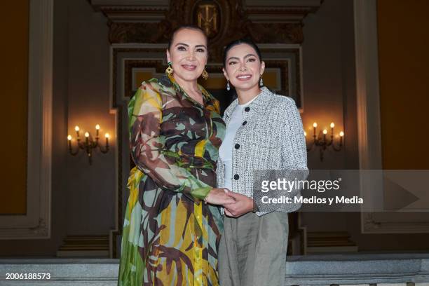 Singer Aida Cuevas and Valeria Cuevas pose for a photo during a press conference at Teatro Metropolitan on February 12, 2024 in Mexico City, Mexico.