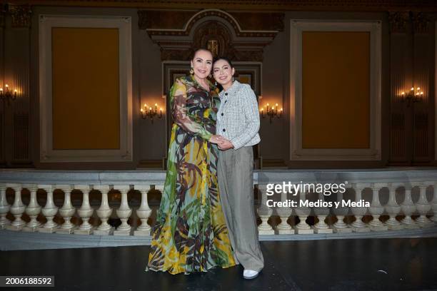 Singer Aida Cuevas and Valeria Cuevas pose for a photo during a press conference at Teatro Metropolitan on February 12, 2024 in Mexico City, Mexico.