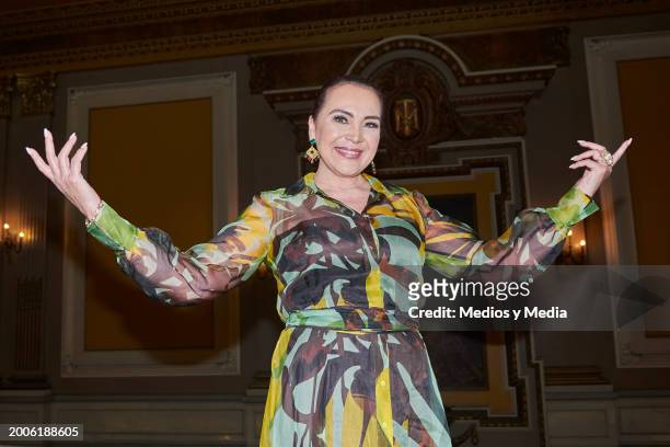 Singer Aida Cuevas poses for a photo during a press conference at Teatro Metropolitan on February 12, 2024 in Mexico City, Mexico.