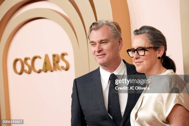 Christopher Nolan and Emma Thomas attend the 96th Oscars Nominees Luncheon at The Beverly Hilton on February 12, 2024 in Beverly Hills, California.