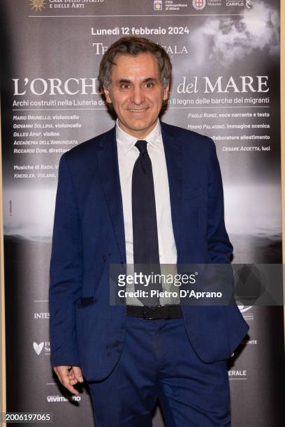 Arnoldo Mosca Mondadori attends a photocall for "L'Orchestra Del Mare" at Teatro Alla Scala on February 12, 2024 in Milan, Italy.