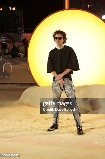 Timothee Chalamet attends the World Premiere of "Dune: Part Two" in Leicester Square on February 15, 2024 in London, England.