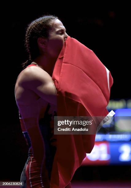 Buse Tosun of Turkiye wins the gold medal against Tetiana Rizhko of Ukraine during the Senior Wrestling European Championships final women's...