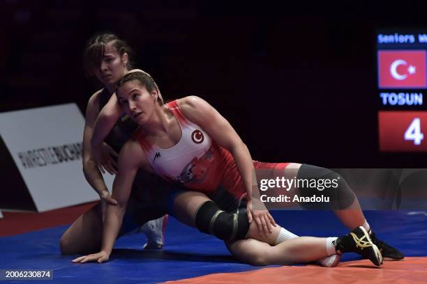 Buse Tosun of Turkiye competes against Tetiana Rizhko of Ukraine during the Senior Wrestling European Championships final women's wrestling 68 kg...