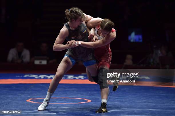 Buse Tosun of Turkiye competes against Tetiana Rizhko of Ukraine during the Senior Wrestling European Championships final women's wrestling 68 kg...