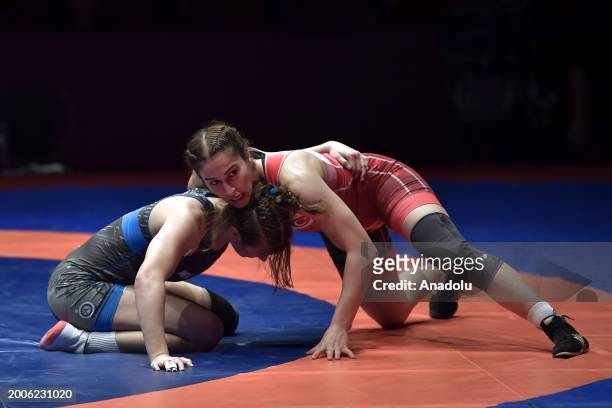 Buse Tosun of Turkiye competes against Tetiana Rizhko of Ukraine during the Senior Wrestling European Championships final women's wrestling 68 kg...