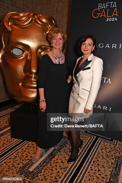 Chair of BAFTA Sara Putt and BAFTA CEO Jane Millichip attend the BAFTA Gala 2024, supported by Bulgari at The Peninsula Hotel on February 15, 2024 in...