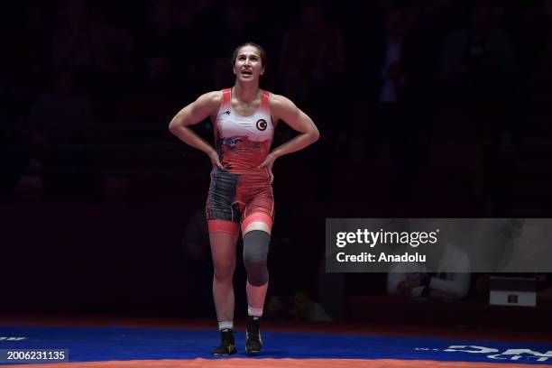 Buse Tosun of Turkiye wins the gold medal against Tetiana Rizhko of Ukraine during the Senior Wrestling European Championships final women's...