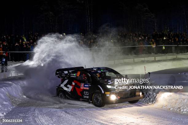 Kalle Rovanpera of Finland and his co-driver Jonne Halttunen of Finland steer their Toyota GR Yaris Rally1 HYBRID during the Umea Sprint 1, 1st stage...
