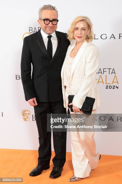 Eddie Marsan and Janine Schneider-Marsan attend the BAFTA Gala 2024, Supported By Bulgari at The Peninsula Hotel on February 15, 2024 in London,...