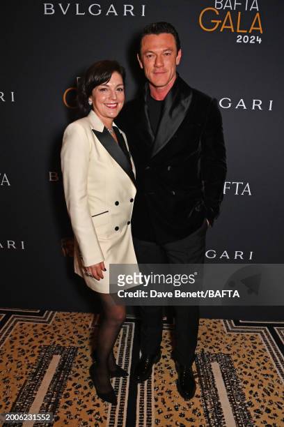 Jane Millichip and Luke Evans attend the BAFTA Gala 2024, supported by Bulgari at The Peninsula Hotel on February 15, 2024 in London, England.