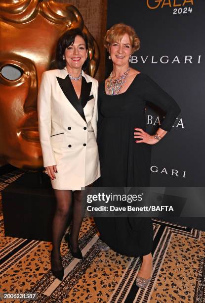 Jane Millichip and Chair of BAFTA Sara Putt attend the BAFTA Gala 2024, supported by Bulgari at The Peninsula Hotel on February 15, 2024 in London,...