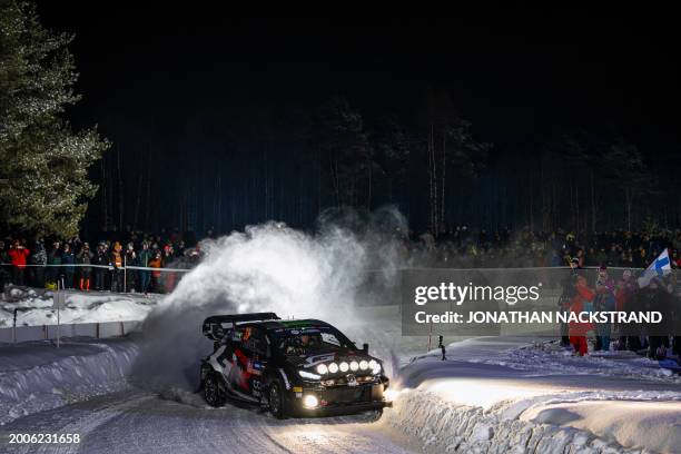 Elfyn Evans of Great Britain and his co-driver Scott Martin of Great Britain steer their Toyota GR Yaris Rally1 HYBRID during the Umea Sprint 1, 1st...