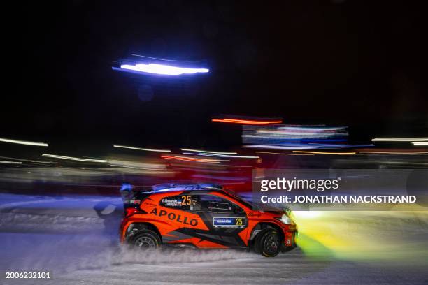 Georg Linnamae of Estonia and his co-driver James Morgan of Great Britain steer their Toyota GR Yaris during the Umea Sprint 1, 1st stage of the...