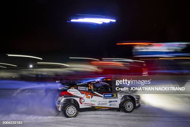 Mikko Heikkila of Finland and his co-driver Kristian Temonen of Finland steer their Toyota GR Yaris during the Umea Sprint 1, 1st stage of the Rally...