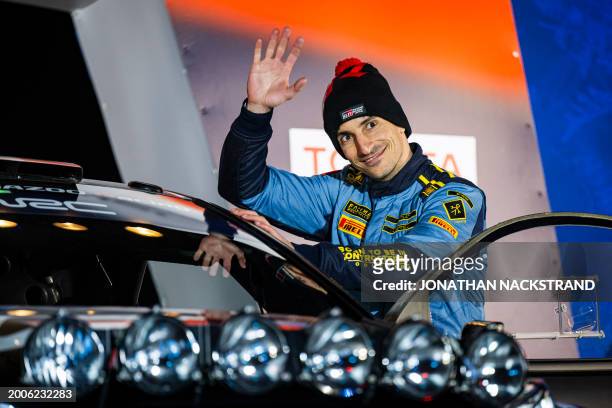 Lorenzo Bertelli of Italy, driver of Toyota GR Yaris Rally1 HYBRID, is pictured during team presentation prior to the Umea Sprint 1, 1st stage of the...