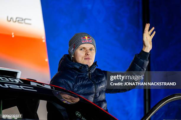 Ott Tanak of Estonia, driver of Hyundai i20 N Rally1 HYBRID, is pictured during team presentation prior to the Umea Sprint 1, 1st stage of the Rally...