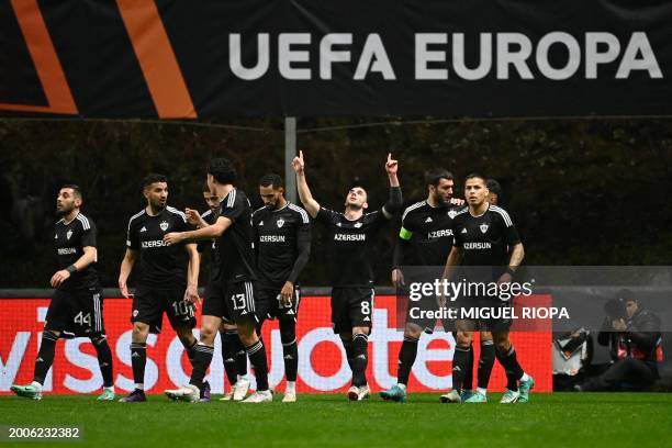 Garabagh's Montenegrin midfielder Marko Jankovic celebrates scoring the opening goal during the UEFA Europa League group stage first leg football...