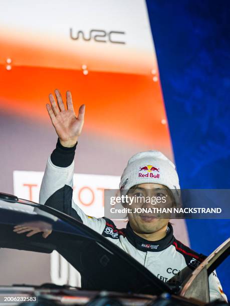 Takamoto Katsuta of Japan, driver of Toyota GR Yaris Rally1 HYBRID, is pictured during team presentation prior to the Umea Sprint 1, 1st stage of the...