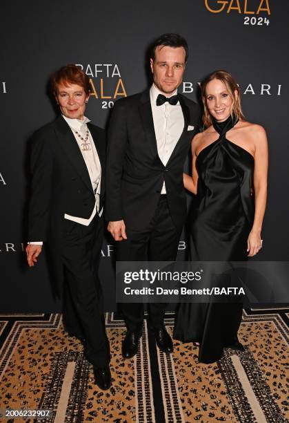 Celia Imrie, Rupert Evans and Joanne Froggatt attend the BAFTA Gala 2024, supported by Bulgari at The Peninsula Hotel on February 15, 2024 in London,...