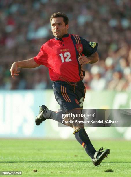 June 9: Barjuan Sergi of Spain running during the UEFA Euro 1996 Group B match between Spain and Bulgaria at Elland Road on June 9, 1996 in Leeds,...