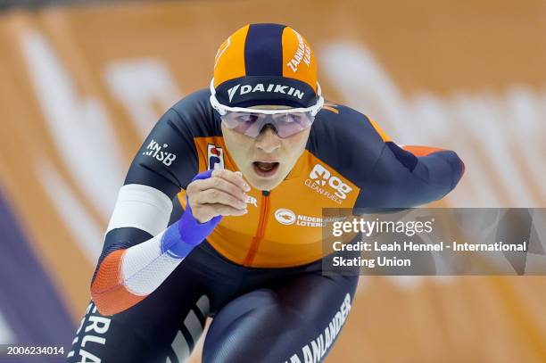 Irene Schouten of the Netherlands skates during the women's 3000m during day 1 of the ISU World Single Distances Speed Skating Championships at the...