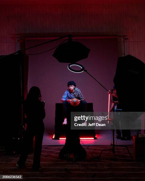 Behind the scenes photo of Izan Almansa of the G-League Ignite during the NBAE Media Circuit Portraits - BTS as part of NBA All-Star Weekend on...