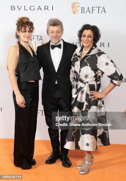 Ruby Ashbourne Serkis, Andy Serkis & Meera Syal attend the BAFTA Gala 2024, Supported By Bulgari at The Peninsula Hotel on February 15, 2024 in...