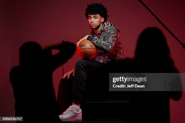 Behind the scenes photo of Izan Almansa of the G-League Ignite during the NBAE Media Circuit Portraits - BTS as part of NBA All-Star Weekend on...