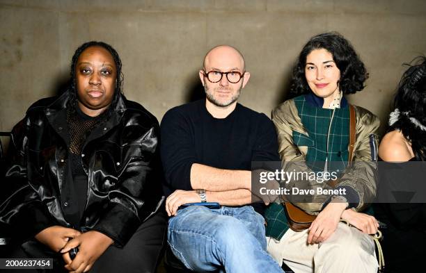 Jeanie Annan-Lewis, Solve Sundsbo and Caroline Issa attend the Harris Reed AW24 Show on February 15, 2024 in London, England.