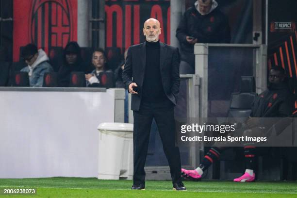 Milan Head Coach Stefano Pioli during the UEFA Europa League 2023/24 Knockout Round Play-offs First Leg match between AC Milan and Stade Rennais FC...