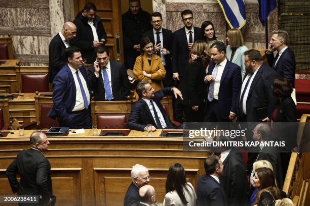 Prime Minister Kyriakos Mitsotakis attends the parliamentary vote on same-sex marriage in Athens, February 15, 2024.